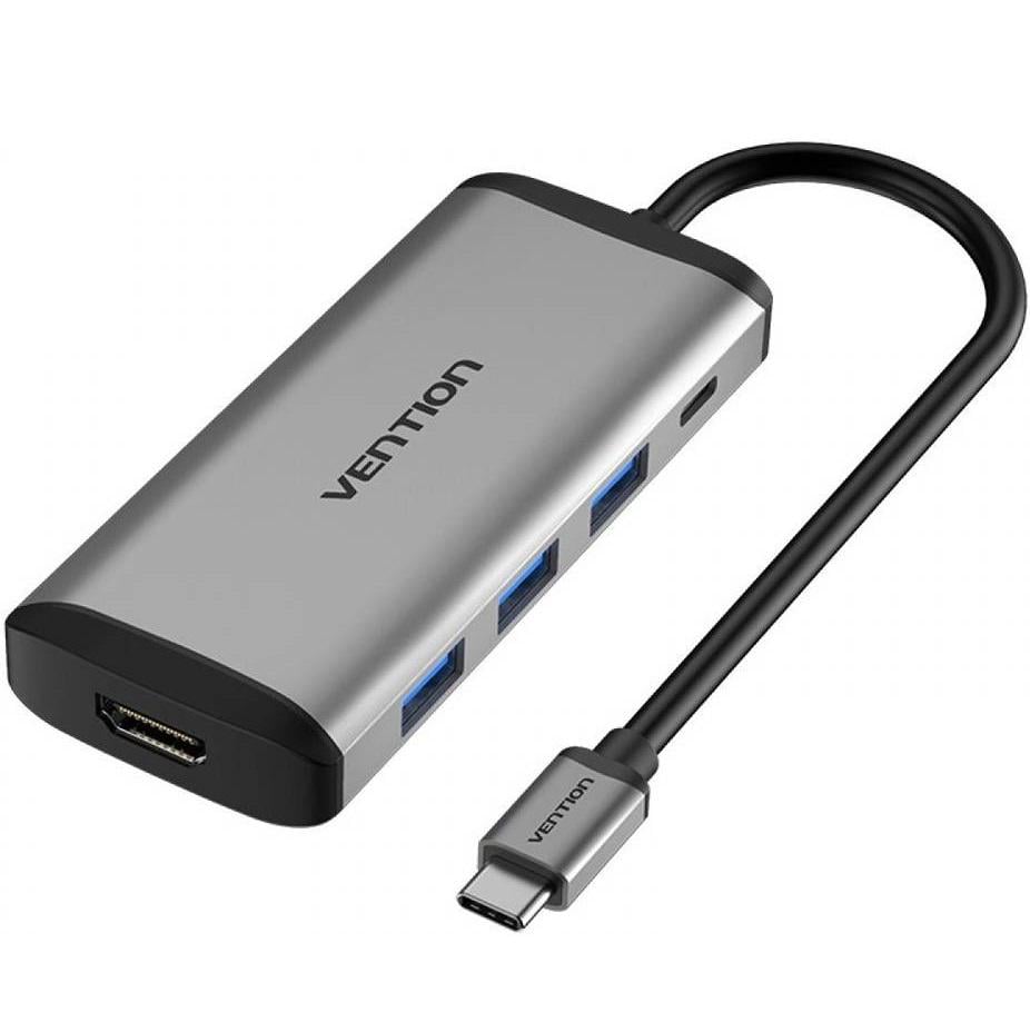 USB-хаб Vention Type-C to HDMI/USB3.0х3/PD Converter 0.15M Gray Metal Type (CNBHB)
