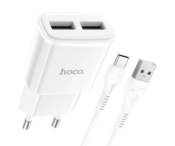 Зарядний пристрій мережевий Hoco C88A Star round dual port charger set Type-C White