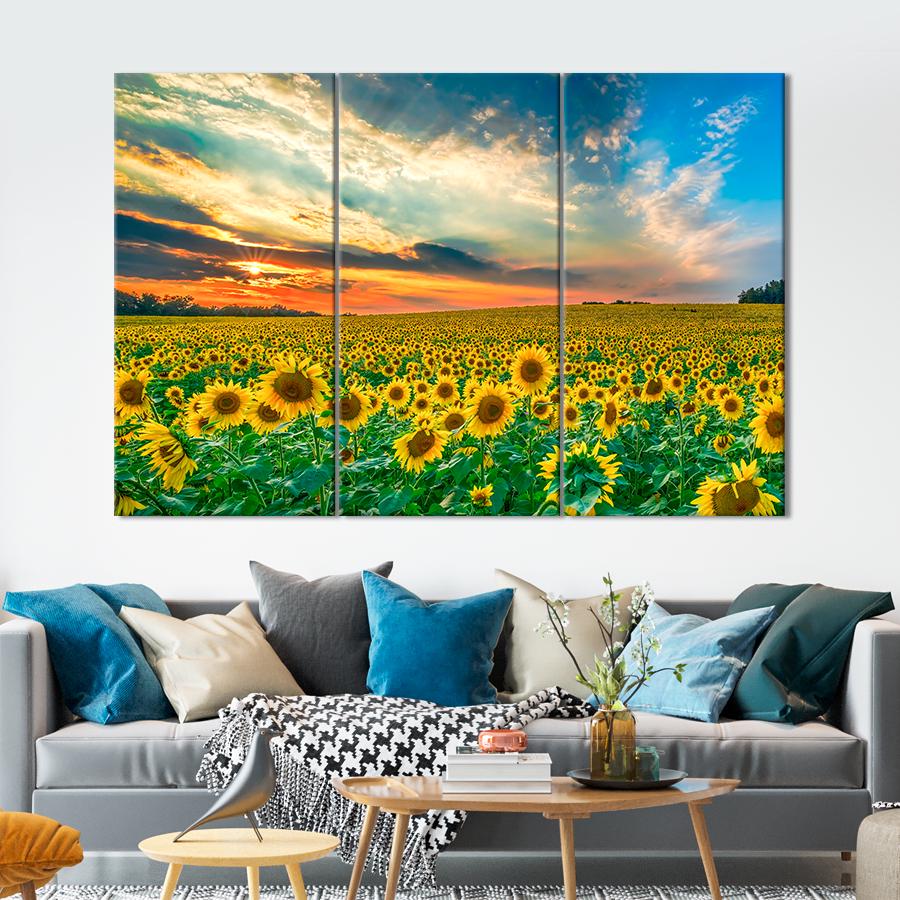 Картина природа Подсолнухи на поле 78x48 см (A1107-3)