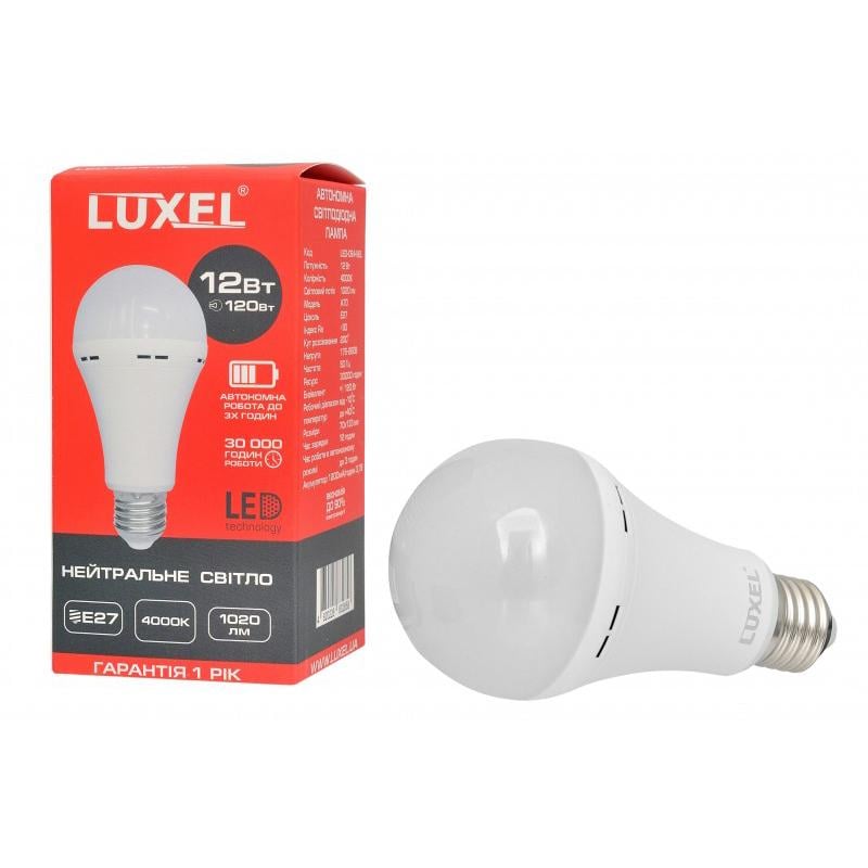 Лампа аккумуляторная Luxel 064-NEL 12W E27 1800мА/ч 4000K 220V LED (22494682)