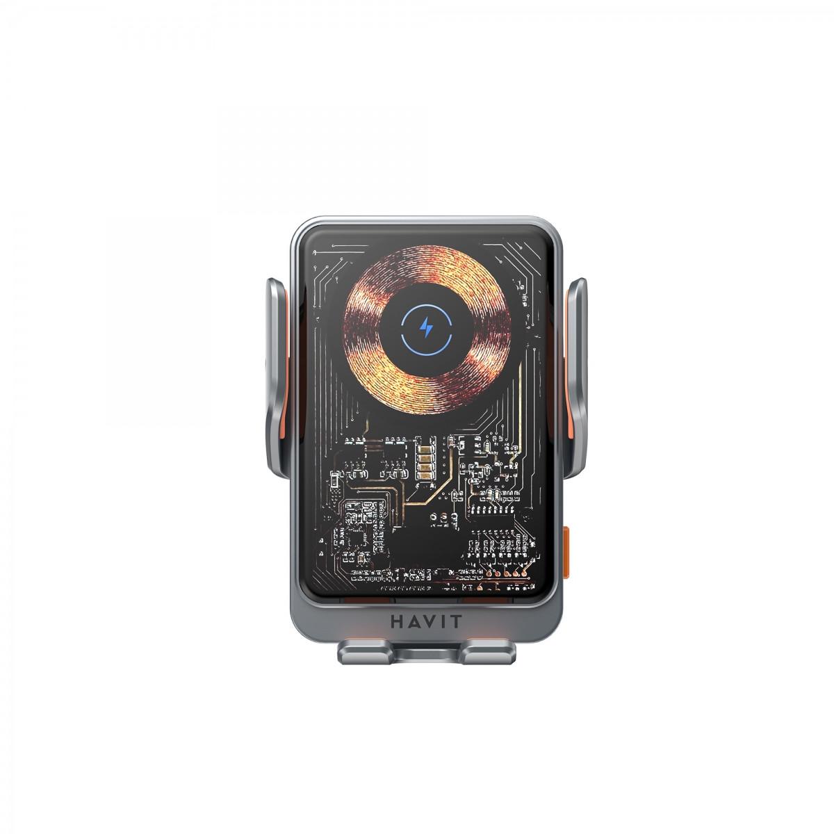 Автодержатель с беспроводной зарядкой Havit W3033 15W Black/Silver - фото 2