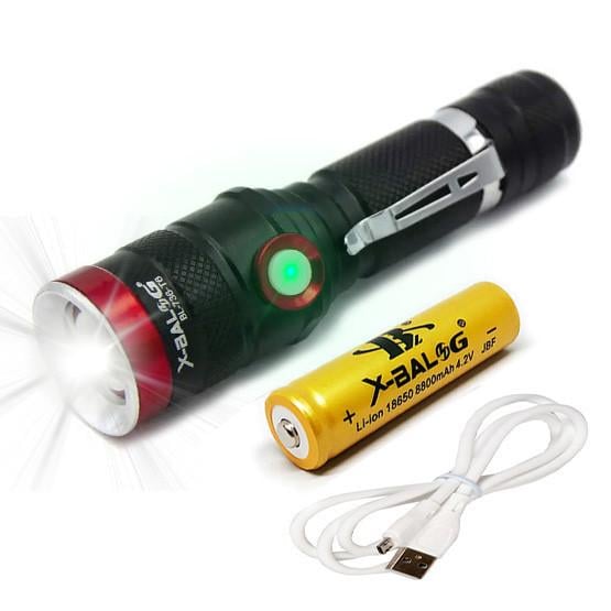 Фонарь ручной X-Balog BL-736-T6 USB с фокусировкой и клипсой (1062724717) - фото 2 Фонарь ручной X-Balog BL-736-T6 USB с фокусировкой и клипсой (1062724717) - фото 2