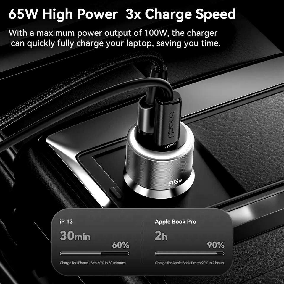 Зарядний пристрій автомобільний Toocki 95W 1 Type-C 65w/1 USB 30w Metall (25397430) - фото 5 Зарядний пристрій автомобільний Toocki 95W 1 Type-C 65w/1 USB 30w Metall (25397430) - фото 5