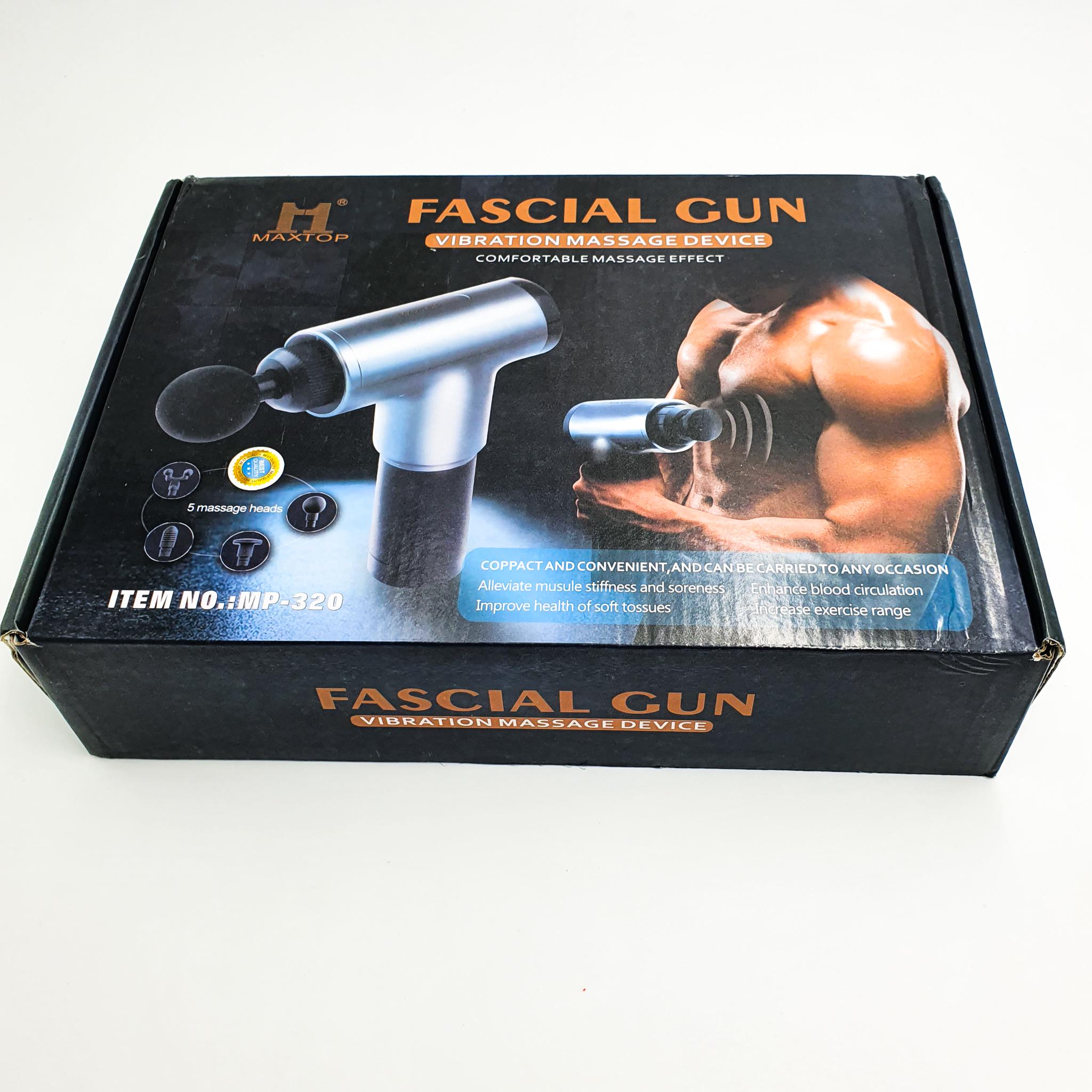 Акумуляторний масажер для тіла м'язовий портативний ручний 4 насадки Fascial Gun MP-320 сірий - фото 10