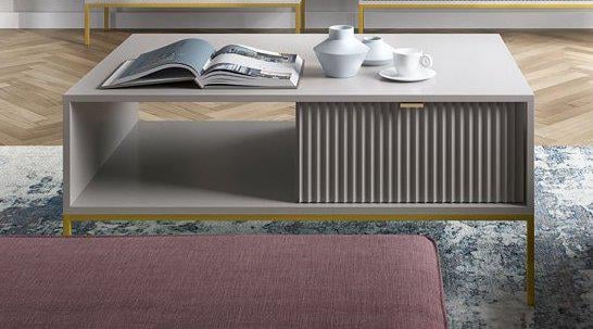 Журнальный столик Perfect Home Nova L104 с двумя ящиками и золотыми ножками Серый (PFH-091252)