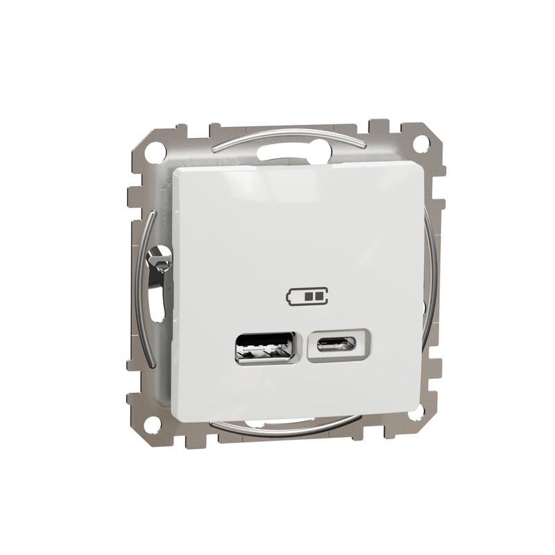 Розетка Schneider Electric USB тип A+C Sedna Design&Element 24А ABS-PC ABS-PC Білий (SDD111402)