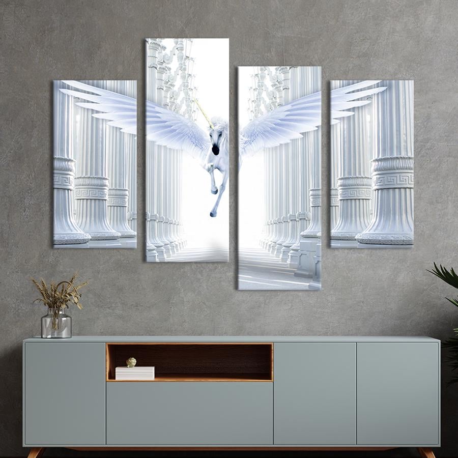 Модульная картина из четырех частей на холсте интерьерная картина Волшебный конь пегас 129x90 см (184-42)