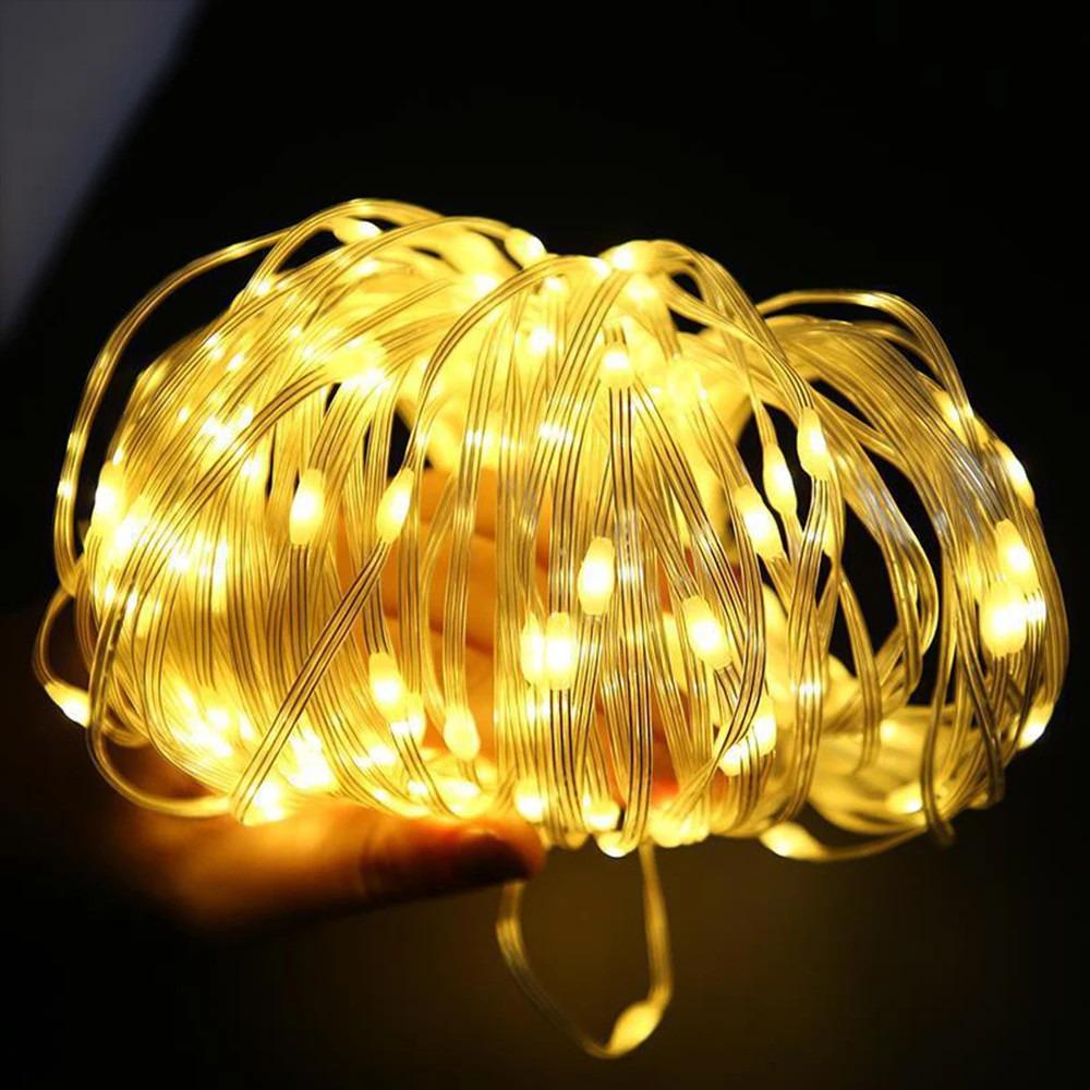 Гирлянда светодиодная нить Роса Люкс с пультом от USB и сети 220V 100 LED 8 режимов IP65 10 м Теплый белый - фото 2