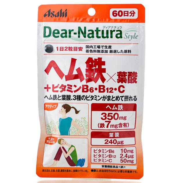 Гемове залізо/кальцій/вітаміни В1/В6/В12/вітамін С фолієва кислота Asahi Dear-Natura 60 дн. 120 шт.