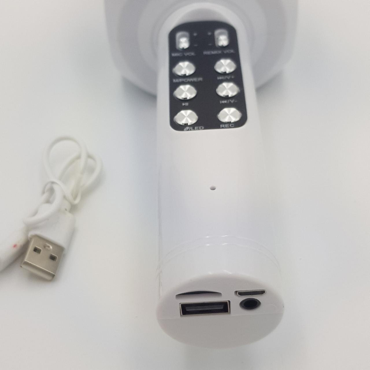 Караоке микрофон беспроводной с динамиком и цветомузыкой USB AUX Ukc WS-1816 в чехле Белый (224) - фото 5 Караоке микрофон беспроводной с динамиком и цветомузыкой USB AUX Ukc WS-1816 в чехле Белый (224) - фото 5