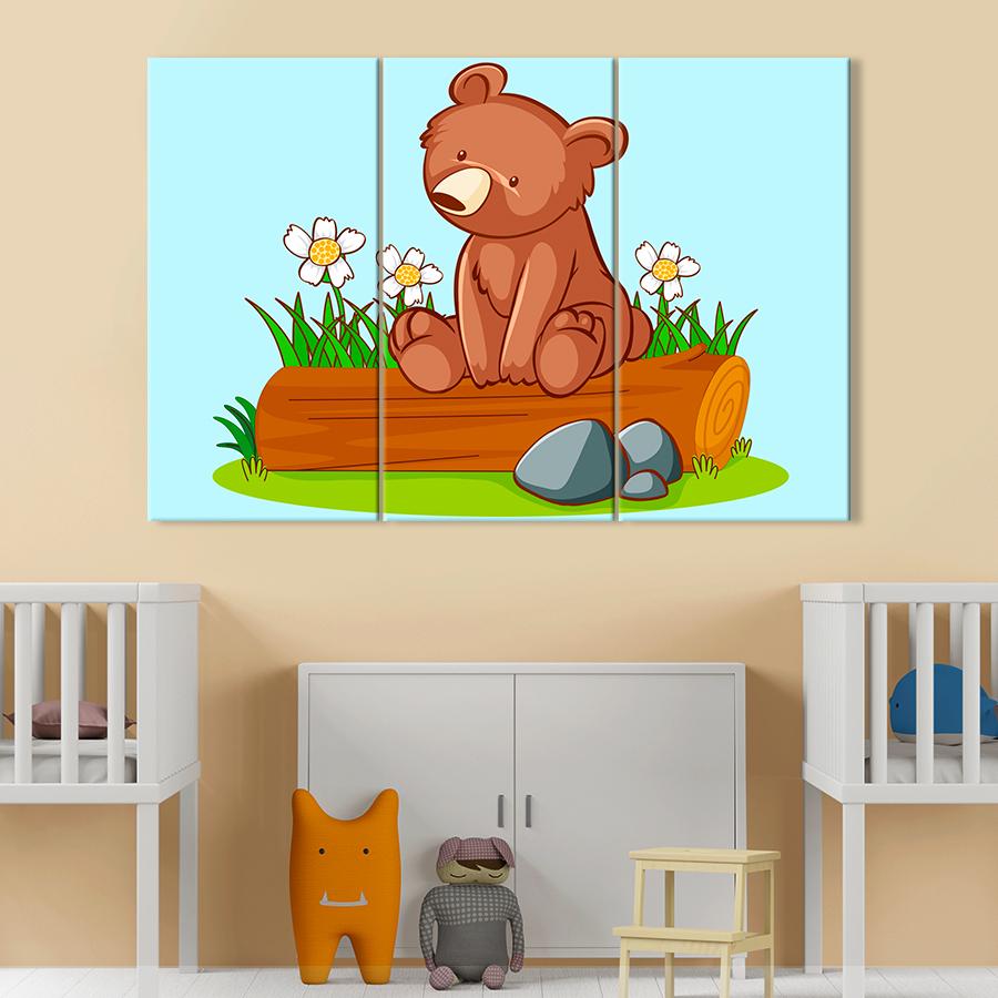 Картина в детскую комнату Медведь на старом бревне 156x100 см (A1467-3)