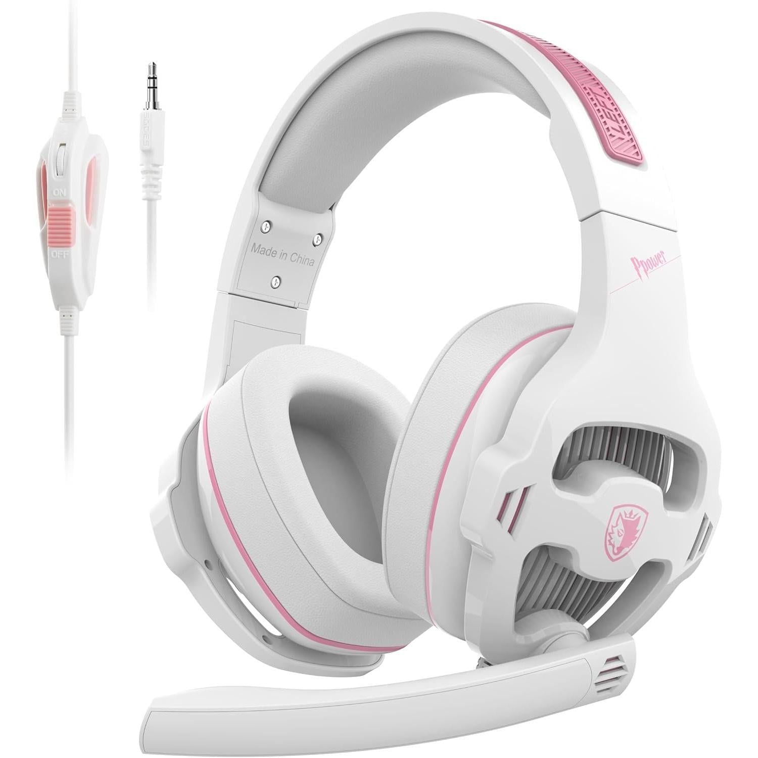 Гарнитура проводная Sades SA-726 Ppower mini-Jack 3,5 мм White/Pink (sa726wpj)