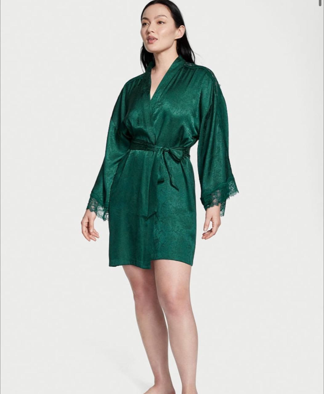 Халат жіночий Victoria's Secret Flounce Satin Robe сатиновий XS/S Зелений (17635616)