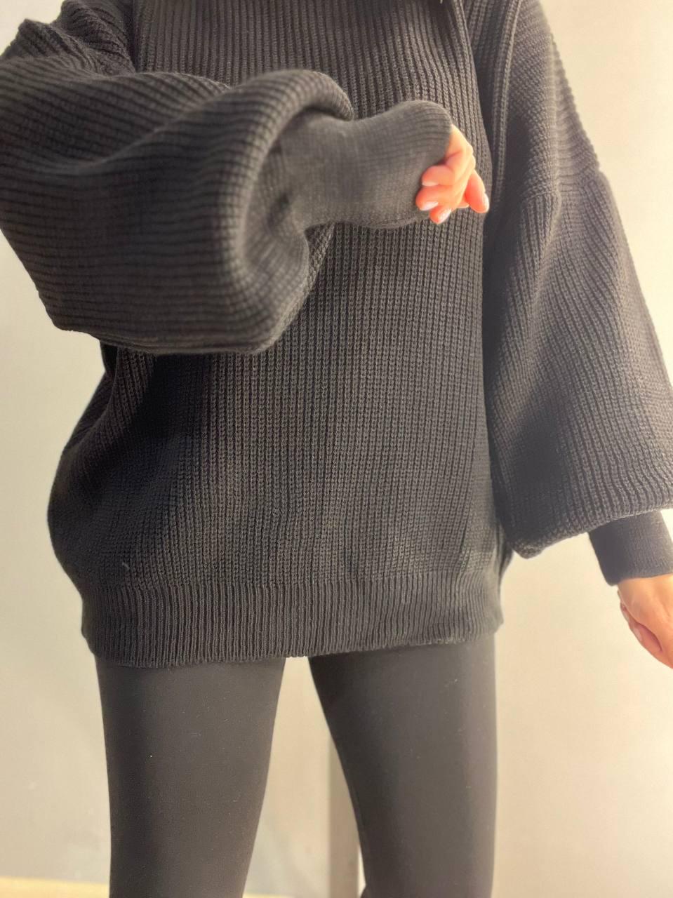 Светр жіночий MIX RAY 6607 широкий подовжений OS Чорний (1037) - фото 6