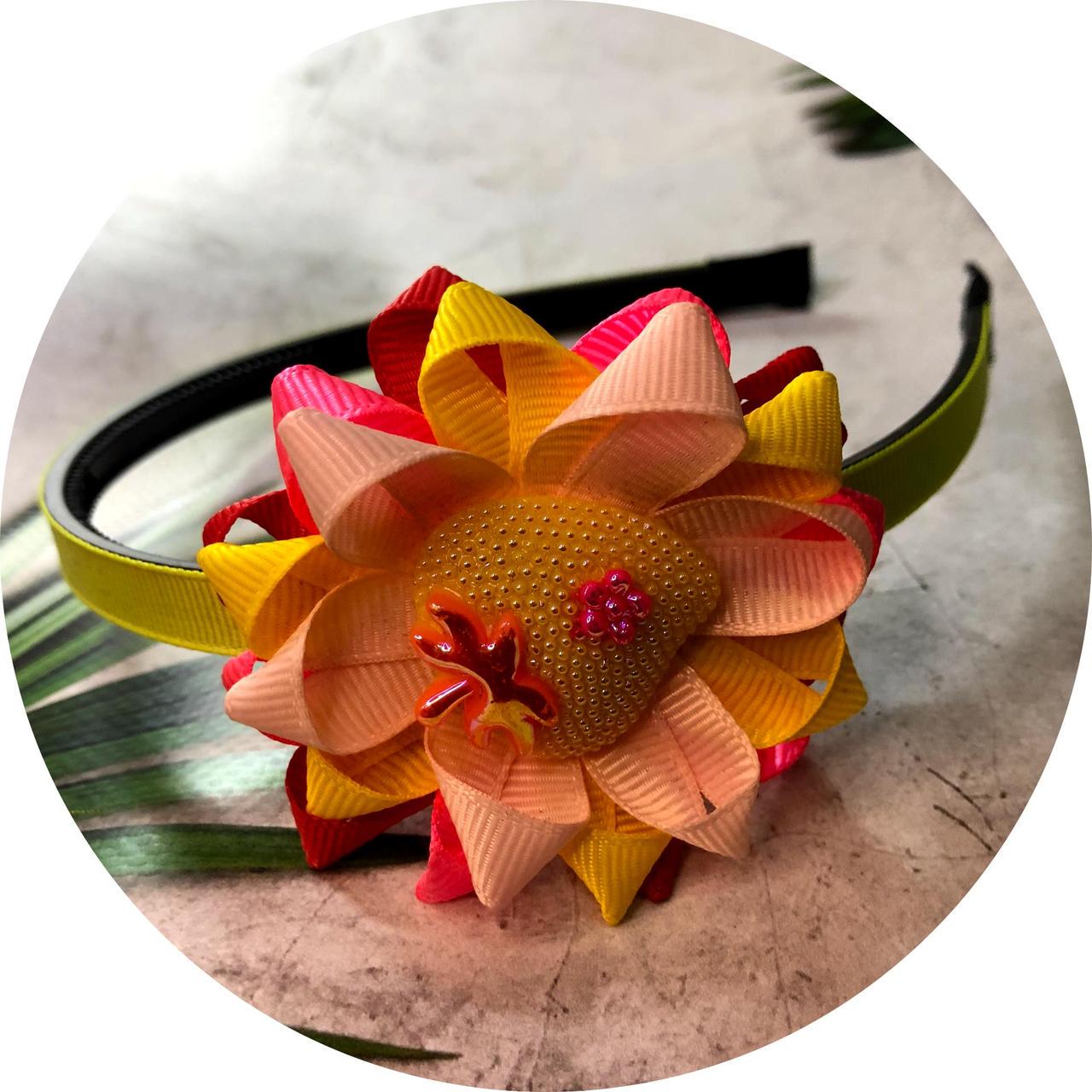 Обруч для волос детский с цветочком Клубничка Желтая