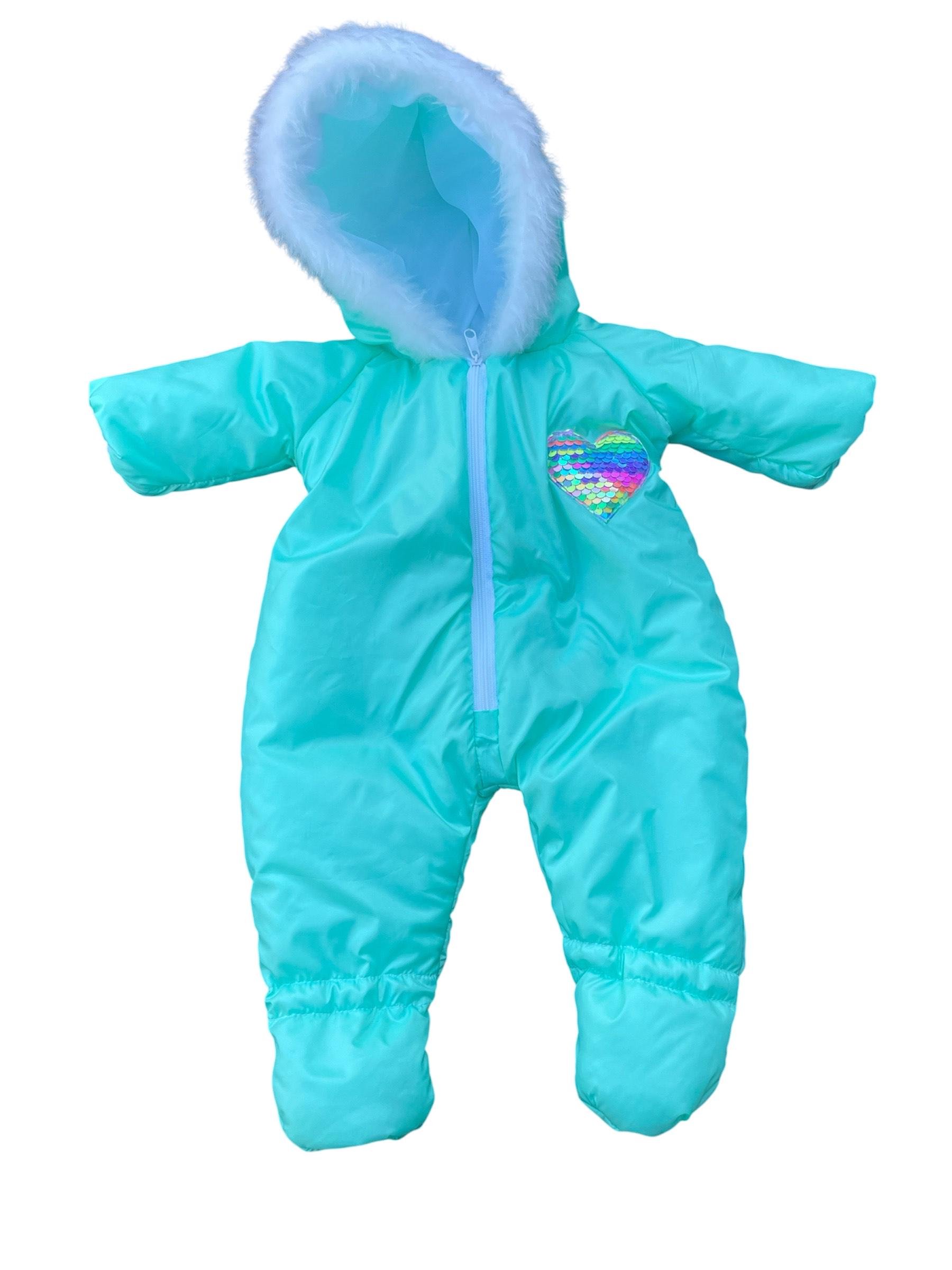 дежда для куклы Reborn 50-55 см зимний комбинезон Мятный (147)