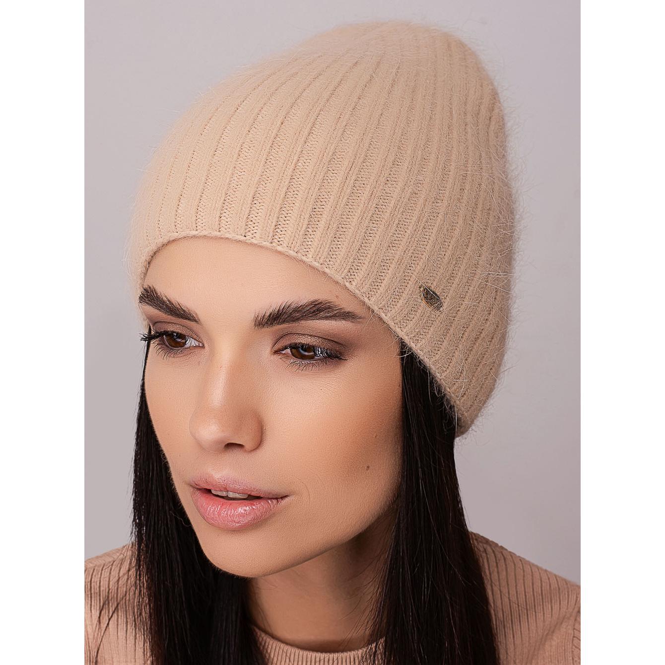 Шапка женская Leks АРКАДИЯ ангорная двойная без подворота удлиненная one size Бежевый (270412) - фото 1