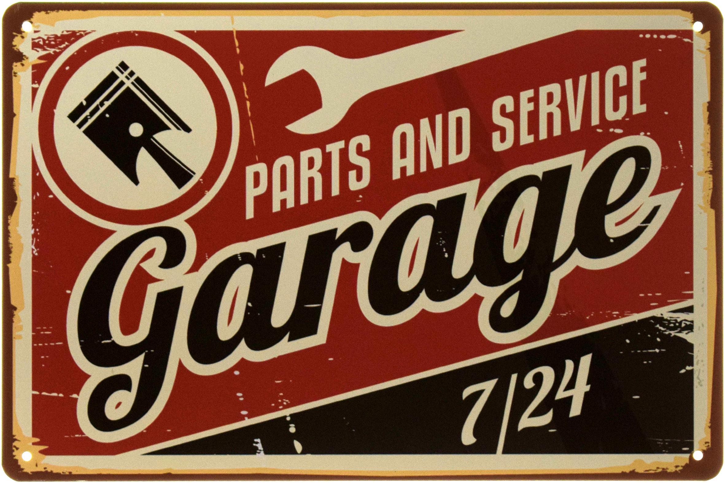 Табличка металлическая Parts And Service Garage 7/24 20x30 см
