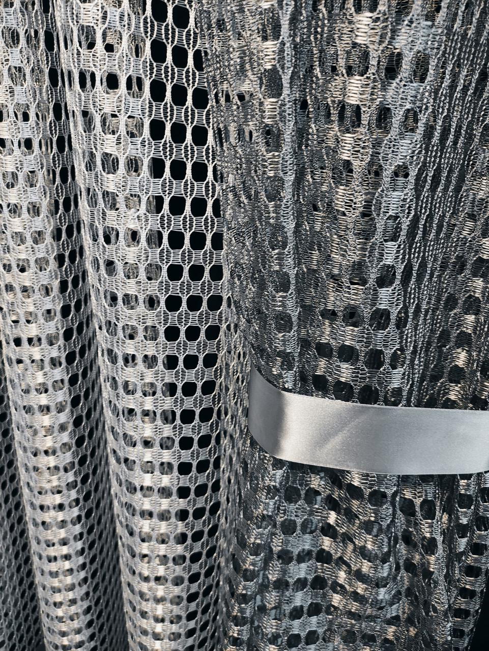 Комплект на широке вікно із шторками та атласною стрічкою 440х175 см Білий із сірим (шчс-01) - фото 6 Комплект на широке вікно із шторками та атласною стрічкою 440х175 см Білий із сірим (шчс-01) - фото 6