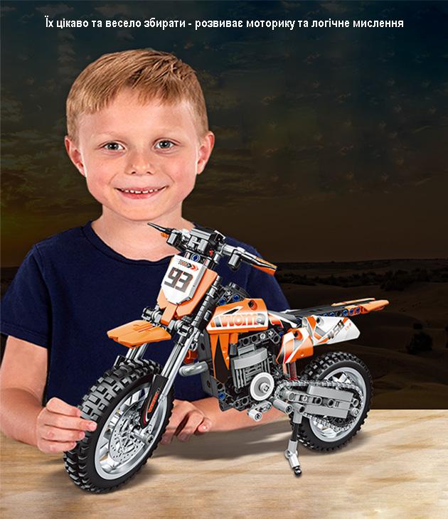 Конструктор мотоцикл кросовий 93 Scrambling motorcycle технік на 434 деталі з амортизацією Помаранчевий - фото 10