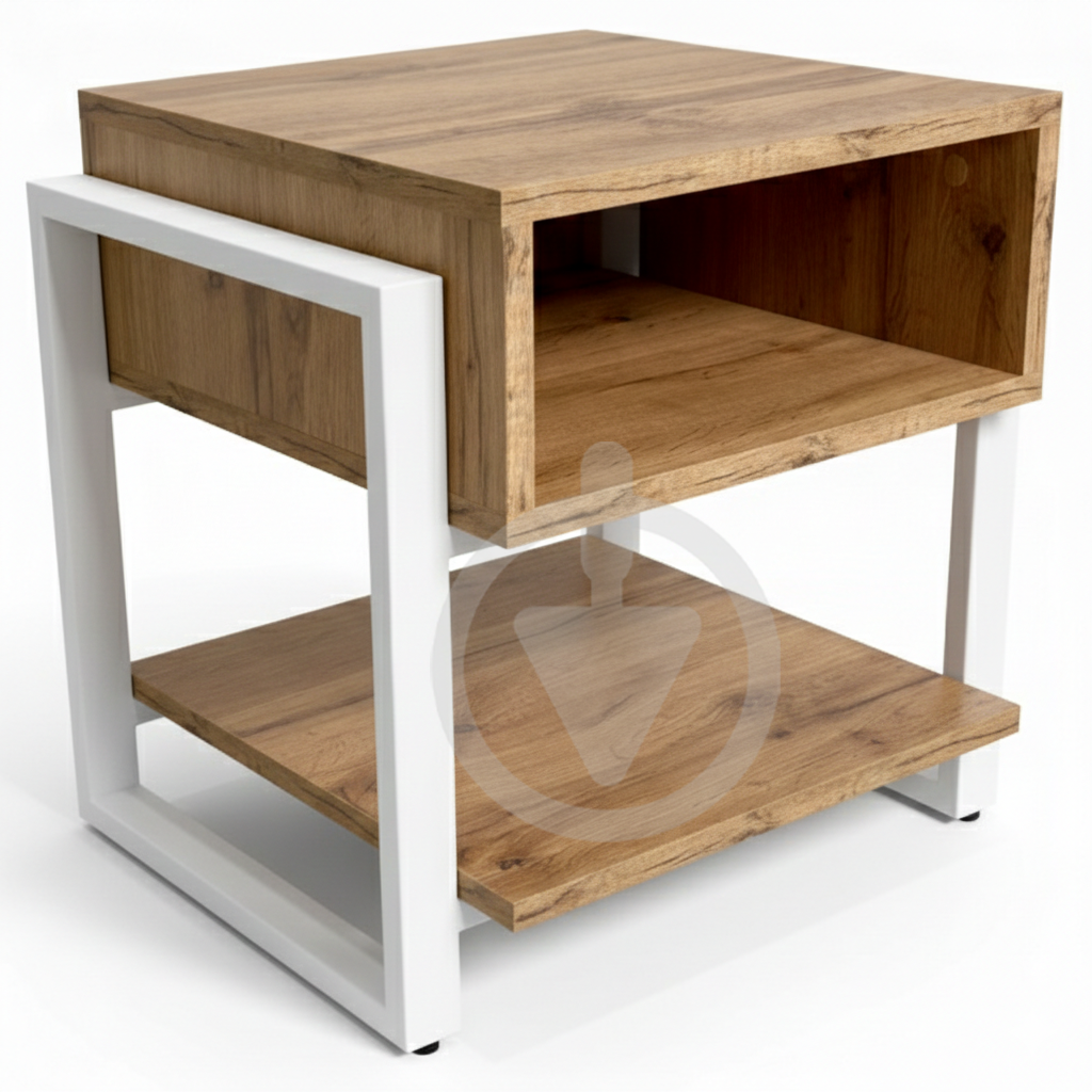 Тумба прикроватная RoMax LOFT Line 50х50х45 см с металлическим каркасом/ДСП Дуб Тахо/Белый