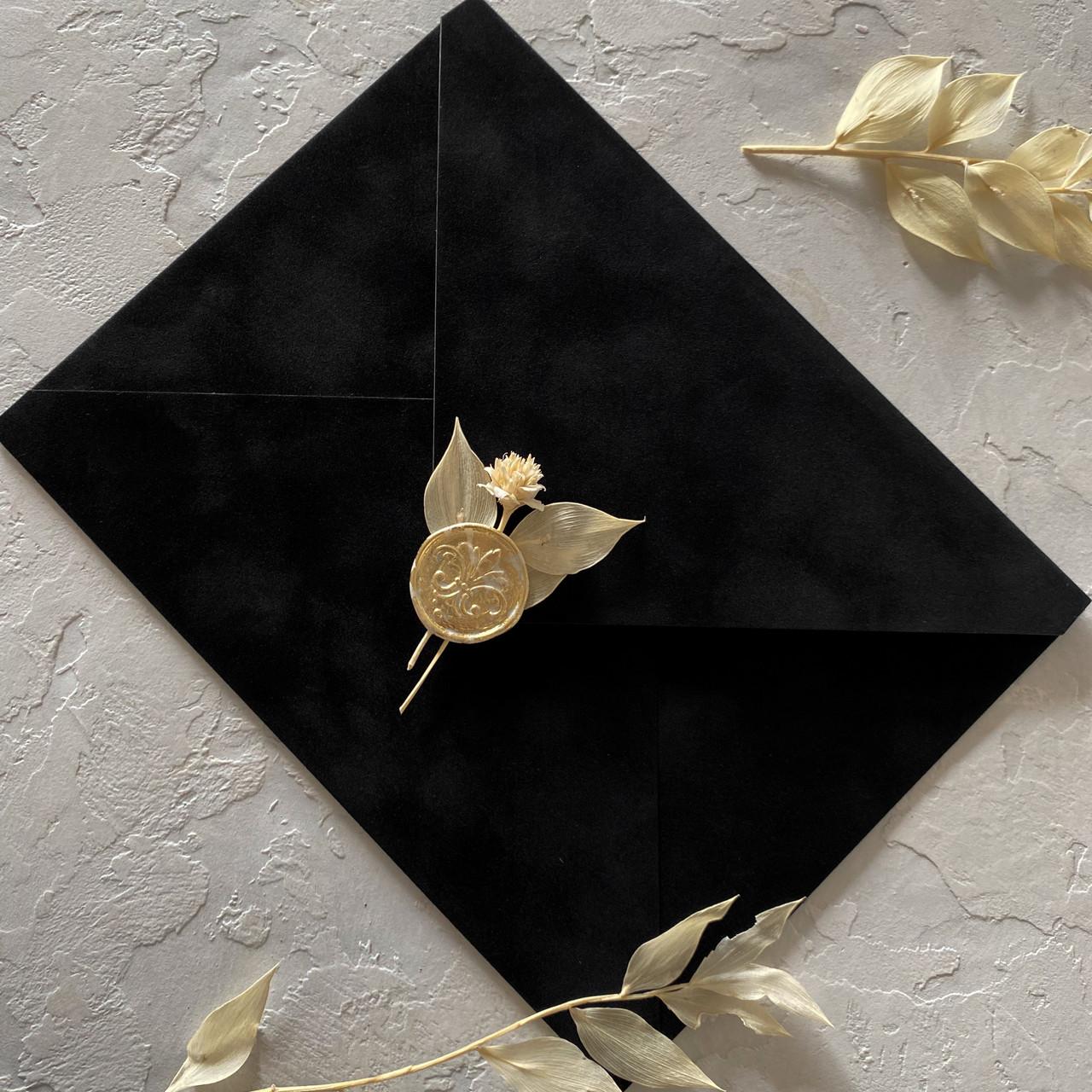 Конверт оксамитовий з підкладкою А5 16х21,5 см на магнітній застібці з декором Чорний (1757952132)