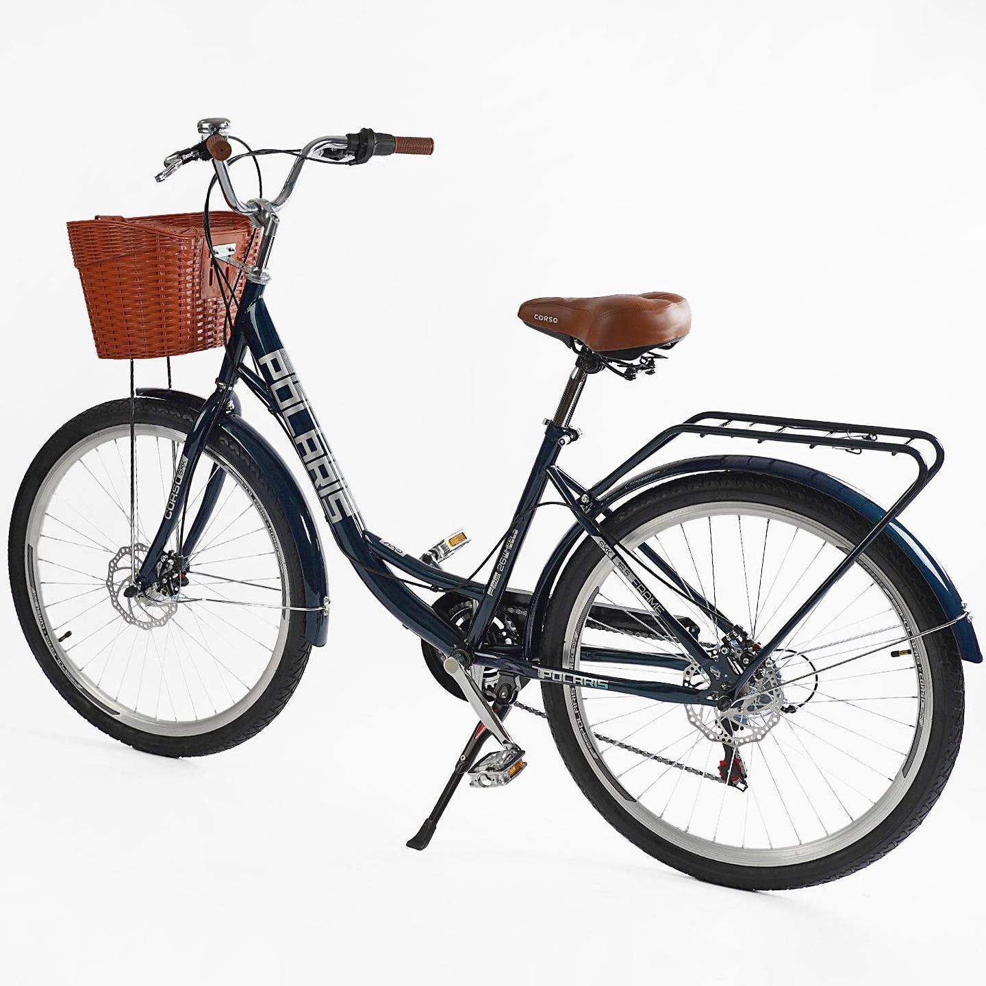 Велосипед міський Corso Polaris з кошиком та багажником рама 16,5"/26" Синій - фото 3 Велосипед міський Corso Polaris з кошиком та багажником рама 16,5"/26" Синій - фото 3