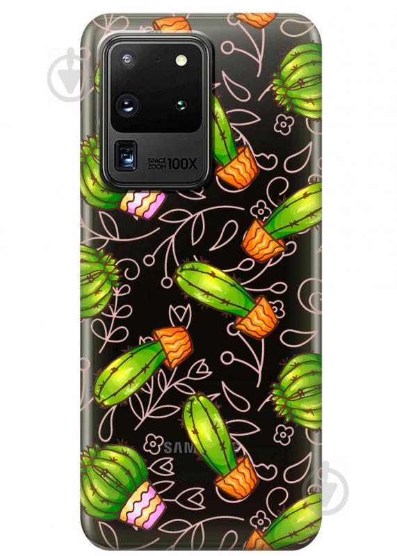 Прозрачный силиконовый чехол iSwag для Samsung Galaxy S20 Ultra Арт кактусы (M1180)