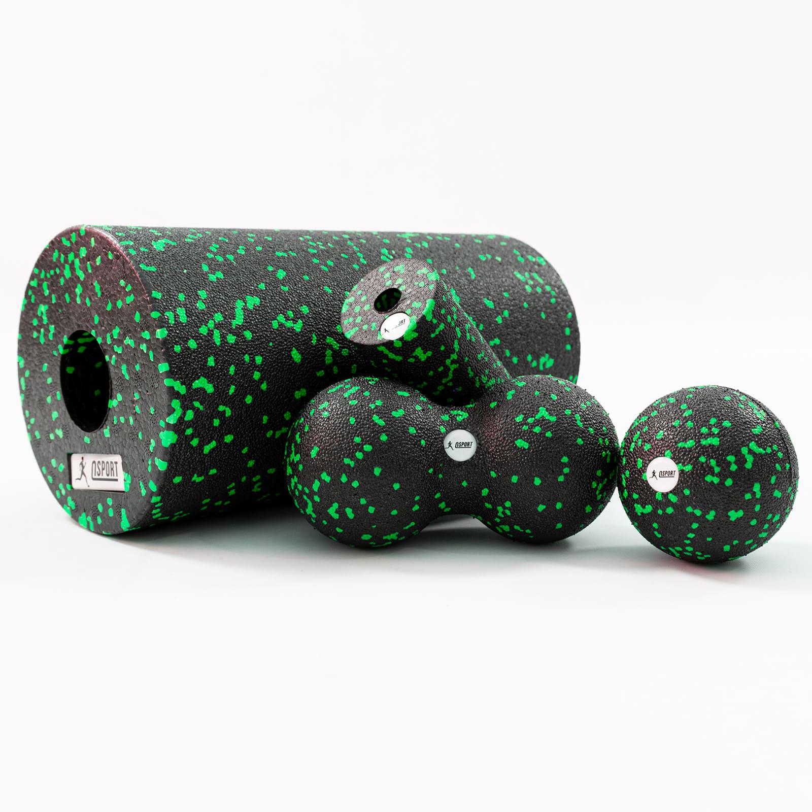 Набір масажний для йоги та фітнесу OSPORT EPP 4в1 масажний валик/йога рол/масажний м'яч МФР Чорно-зелений (OF-0282)