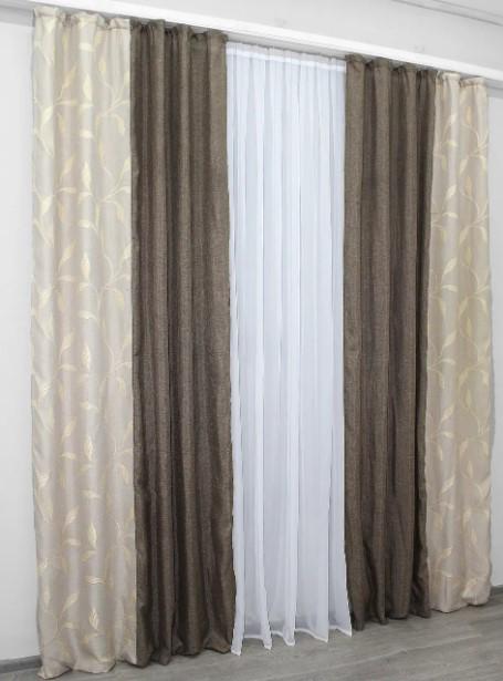 Шторы комбинированные лен блекаут 1,5х2,7 м 2 шт. Светло-серый/Какао (014дк/359-669ш) - фото 2