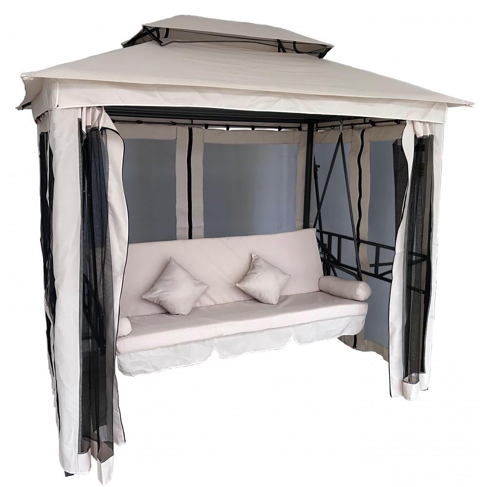 Качели для сада Bonro B-002 с навесом подушками и москитной сеткой Бежевый (42401027)