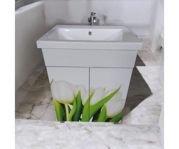 Тумба с умывальником для ванной комнаты Mikola-M Тюльпаны пластиковая 55 см (2356)