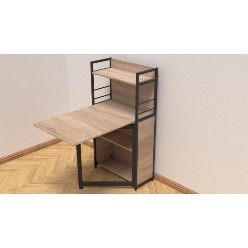 Стол книга с этажеркой Ferrum-decor Praktik 1 металл/ДСП Черный/Дуб Сонома (FRD-104614)
