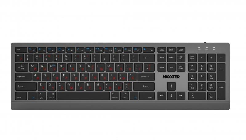 Клавиатура беспроводная Maxxter KBW-01G-UA USB 2.4GHz 104 кнопки аккумулятор 400 mAh Черный/Серый