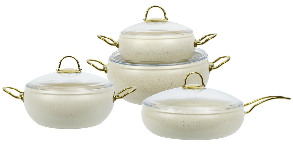 Набір посуду Edenberg 8 предметів з мармуровим антипригарним покриттям Бежевий (EB-12947) - фото 2