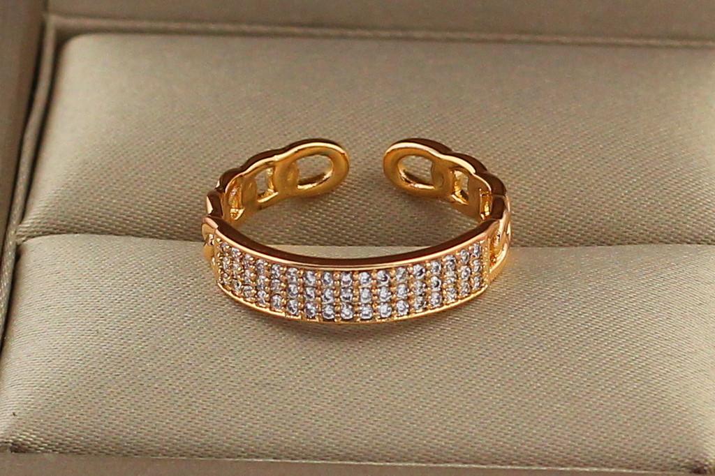 Кольцо Xuping Jewelry Цепь с пластиной из камней раздвижное р. 18 Золотистый