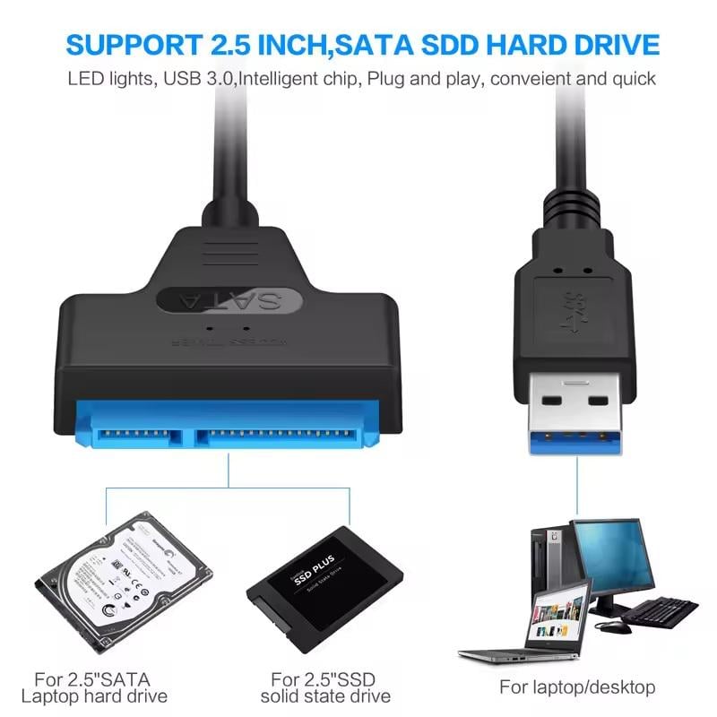 Кабель адаптер SATA 3 22pin to USB 6Gbps Black - фото 4