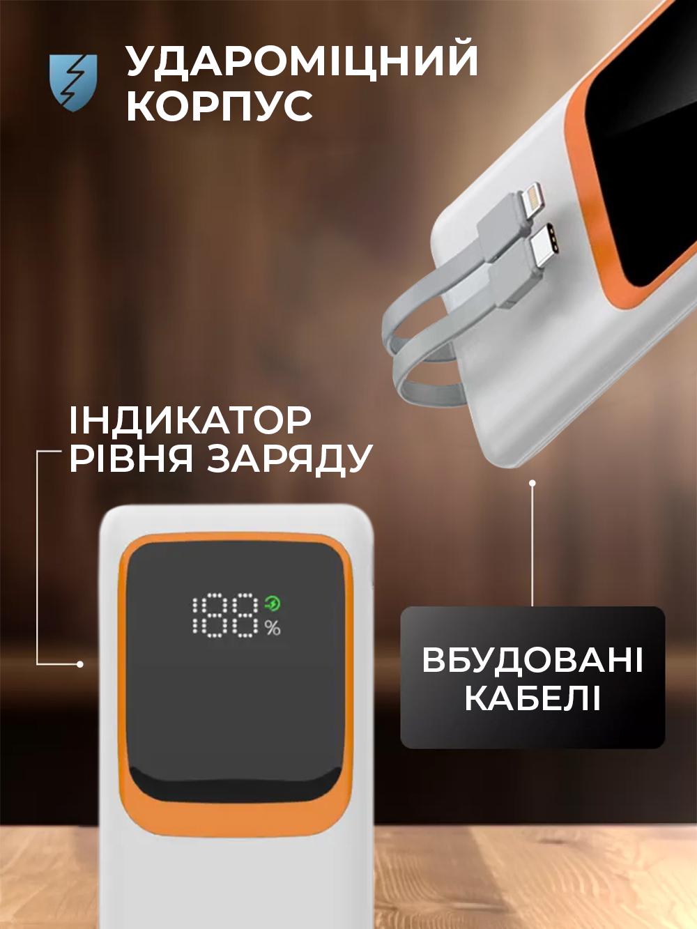 Повербанк Andowl Q-TD98X1 12000 mAh с быстрой зарядкой и встроенными кабелями Micro USB/Type C/Lightning Белый (42bc0e62) - фото 4