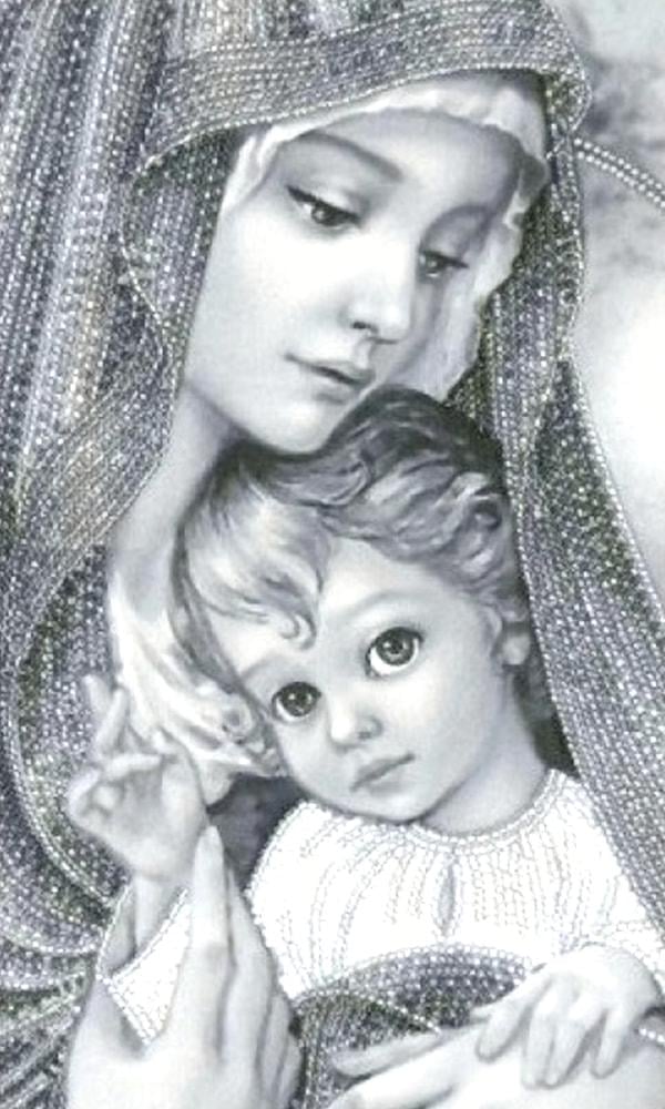 Алмазна мозаїка SHLab Діва Марія з Ісусом Срібло SH-30615 30x50 см повна викладка (30615) - фото 1