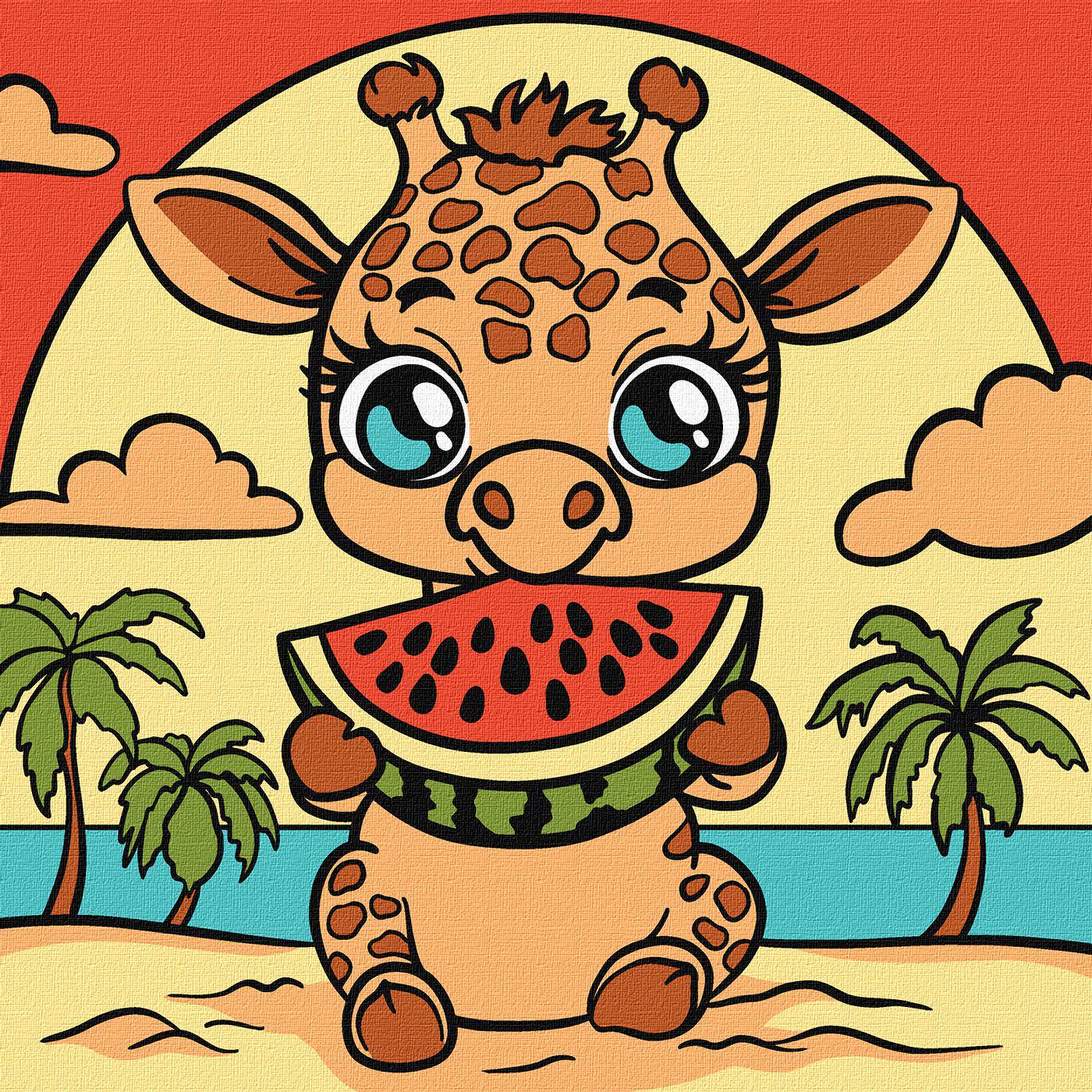 Набір для розпису по номерах Ideyka 5+ Жираф і кавун КНО1241 25x25 см (MTT-198642)