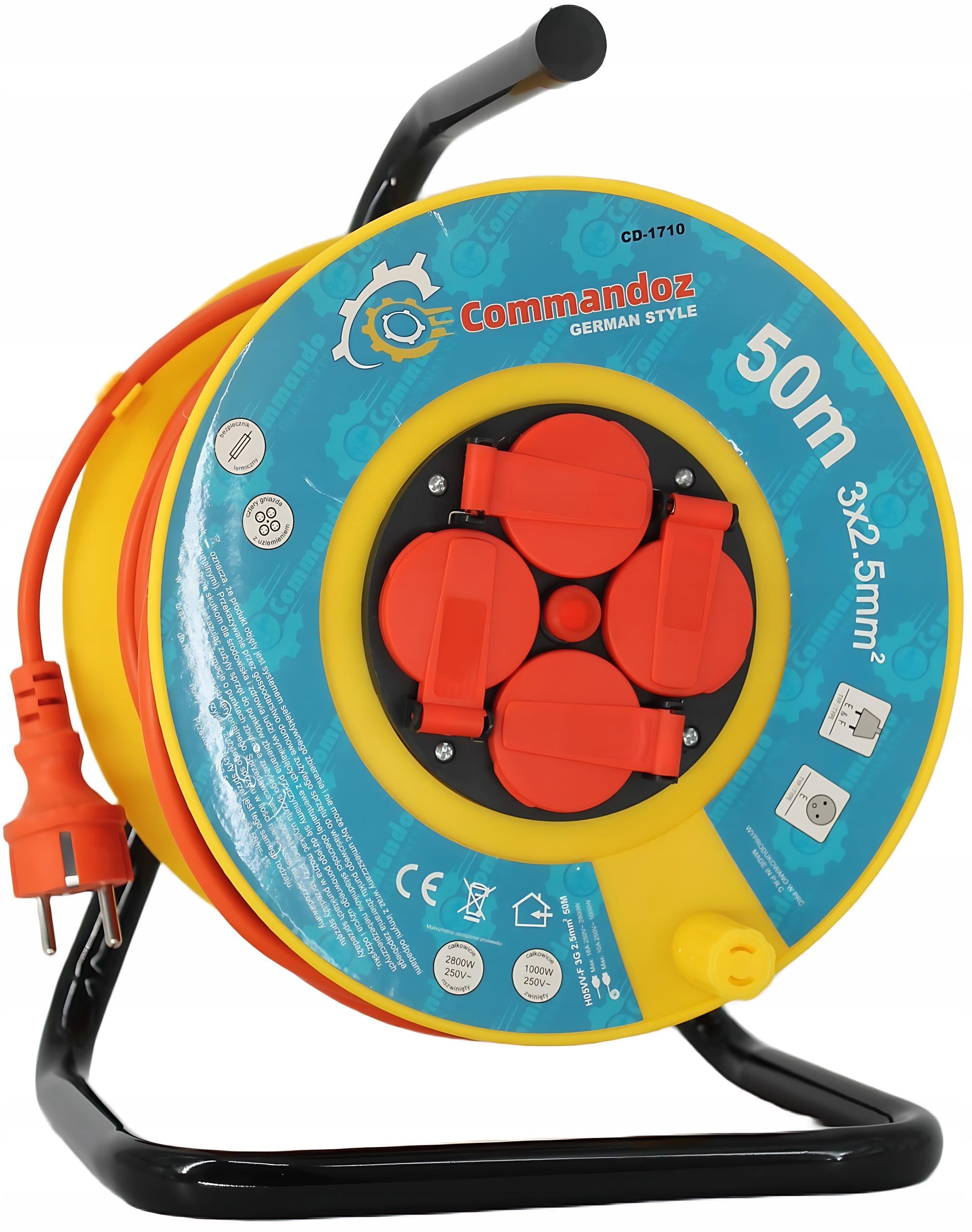 Удлинитель на катушке термостойкий 4 розетки 3x2,5 кв. мм IP44 50 м (18310956995)