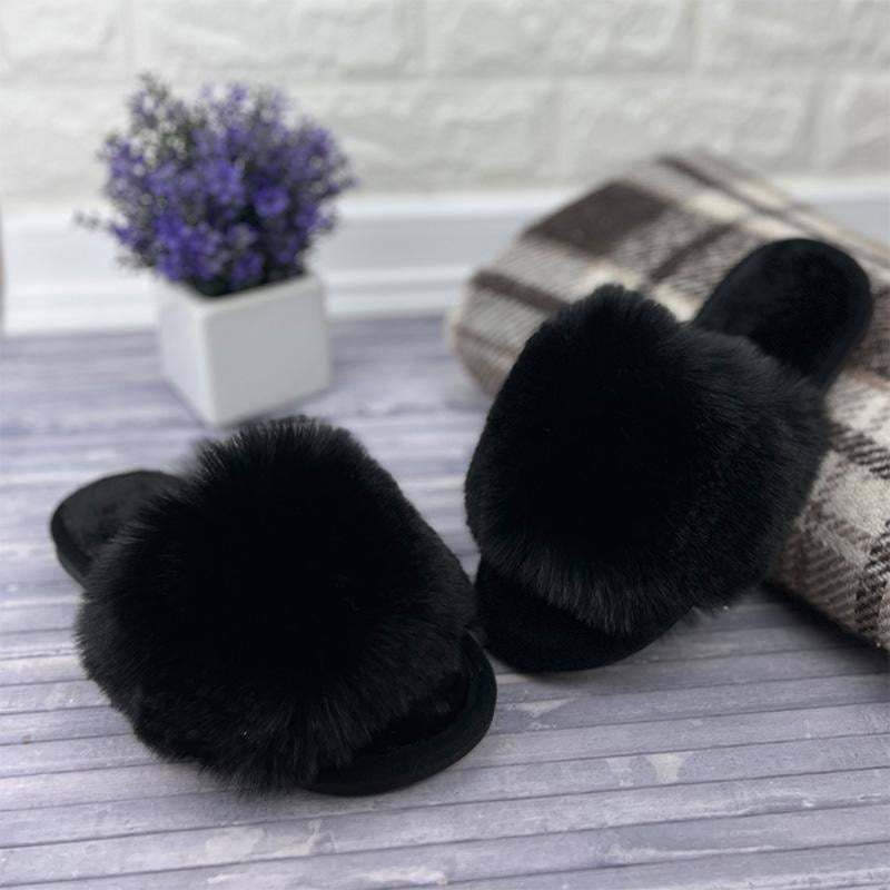 Домашние тапочки женские меховые пушистые р. 38/39 Черный (1019-38/39)