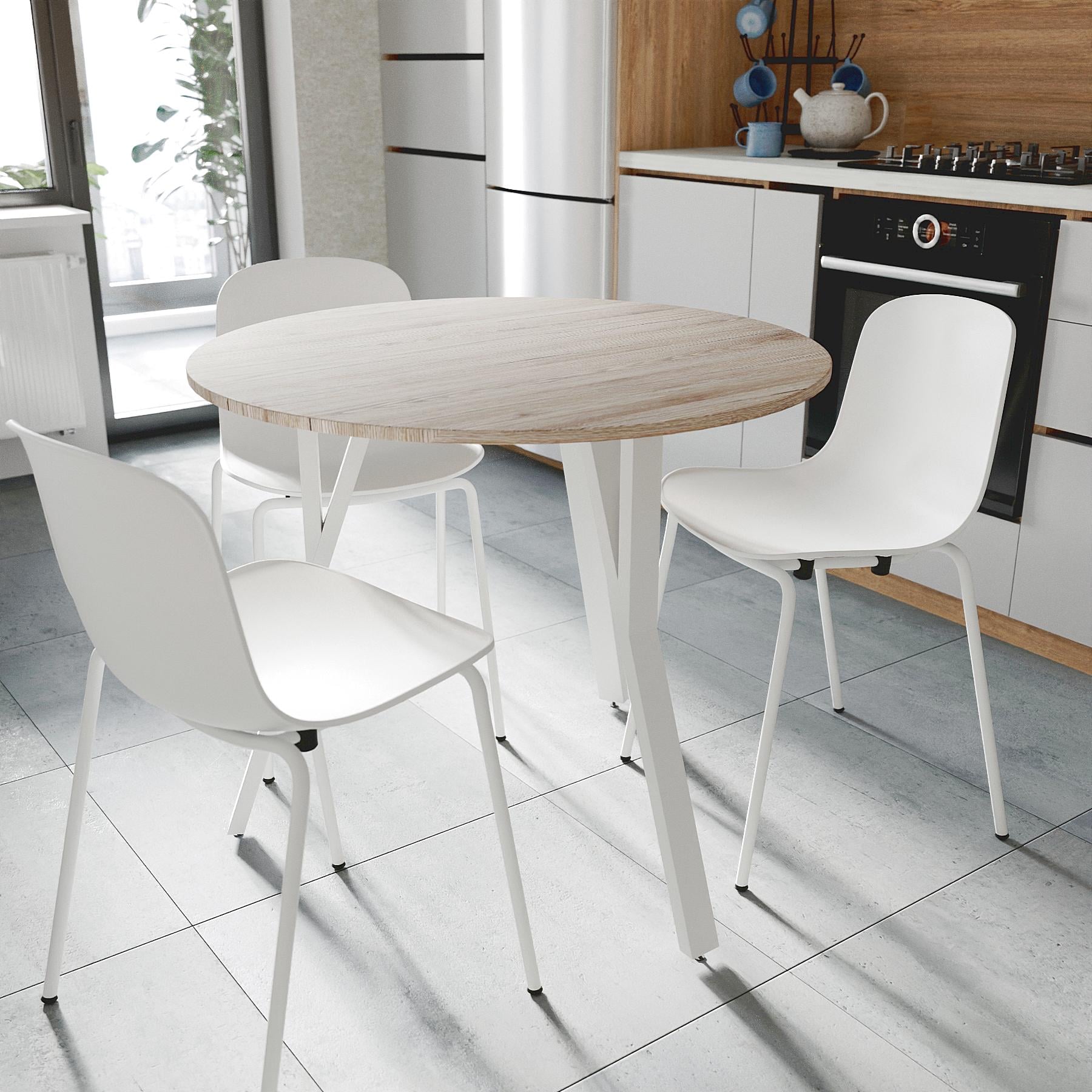 Обідній стіл круглий Ferrum-decor MARSI 3 870-3 метал/ДСП 16 мм 750x870x870 мм Білий/Дуб Сан-Марино (FRD-107428)