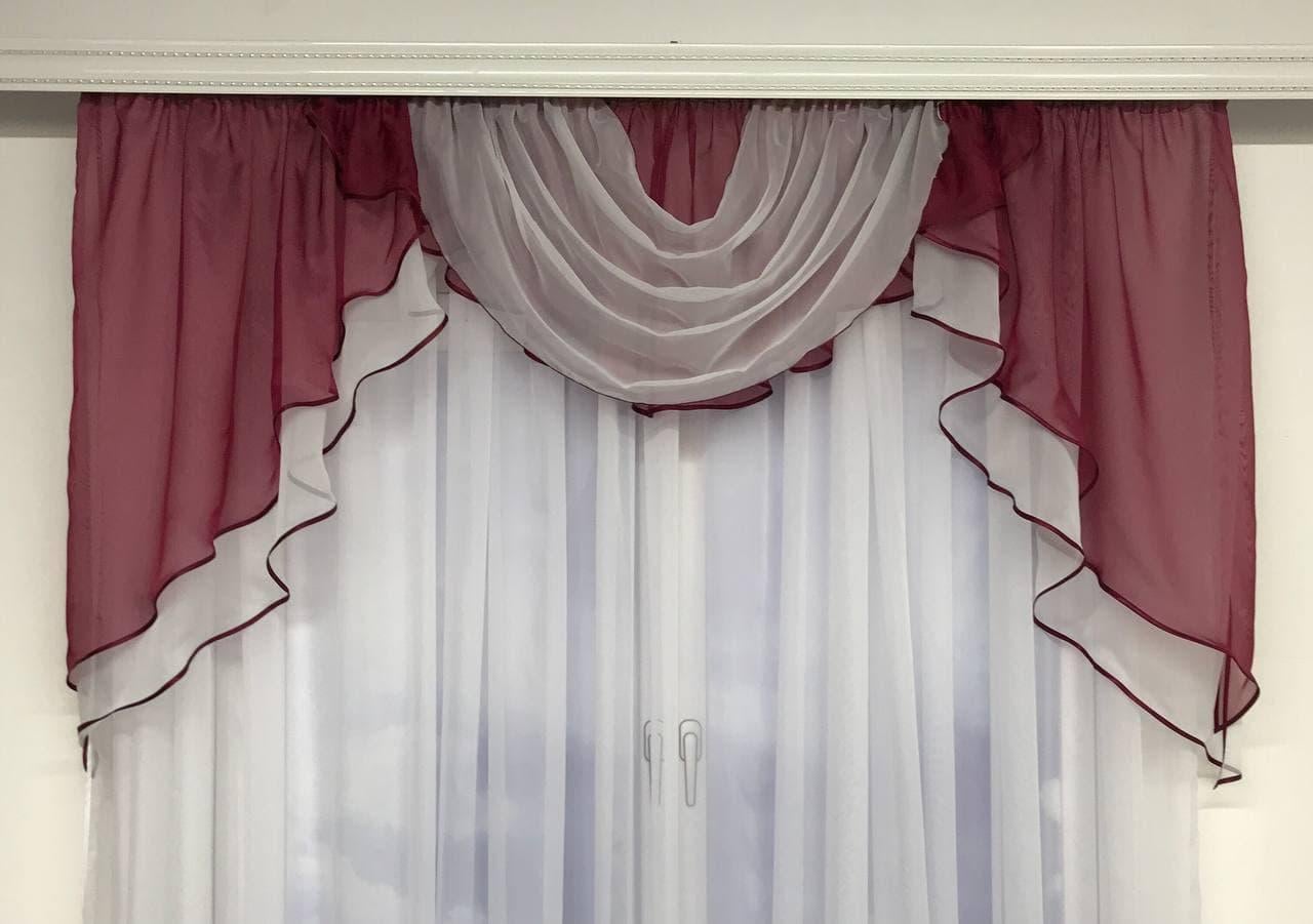 Шифоновий ламбрекен ALBO 200x110 см Бордовий