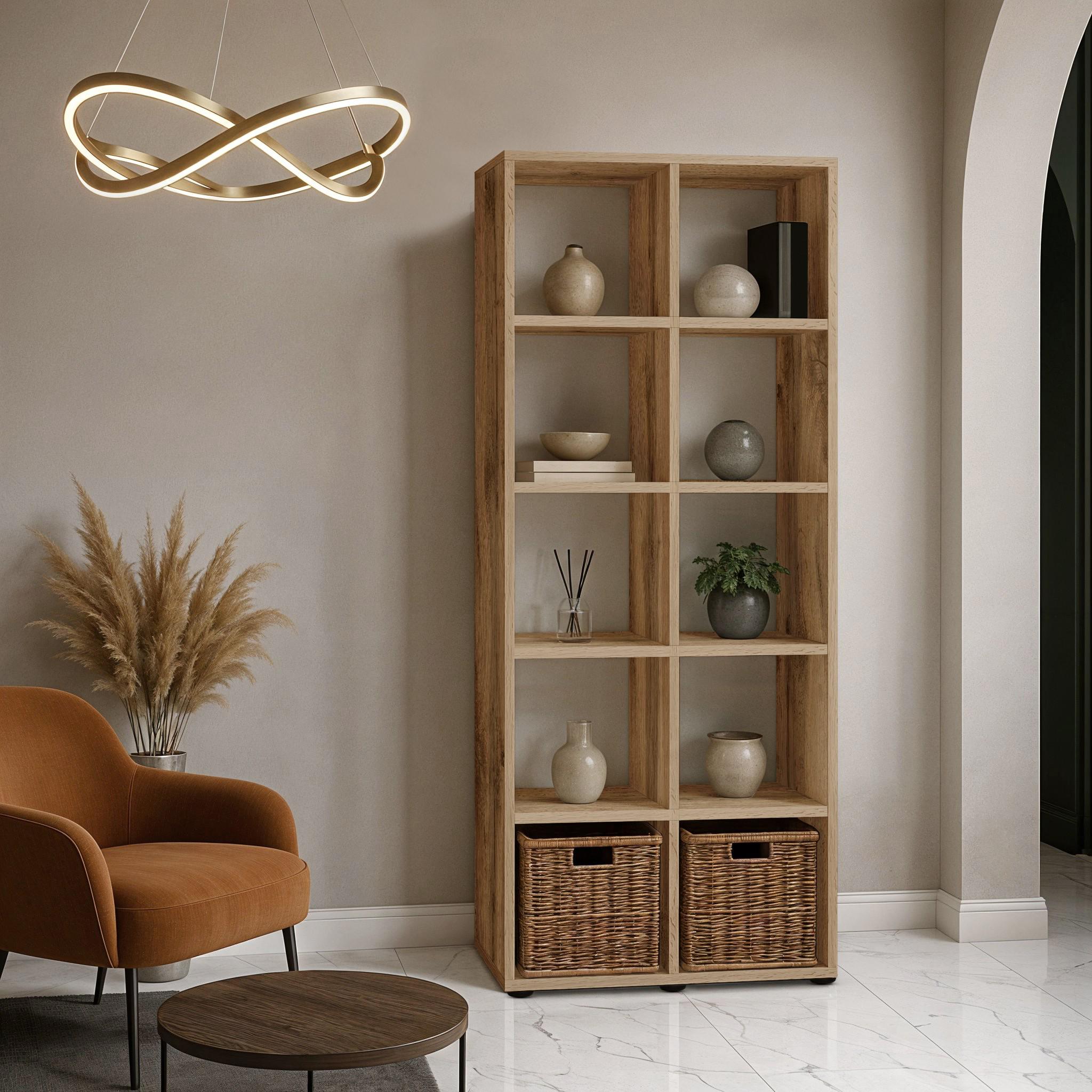 Стелаж для книг та декору на 10 комірок B-10 710х252х1770 мм Дуб Аппалачі