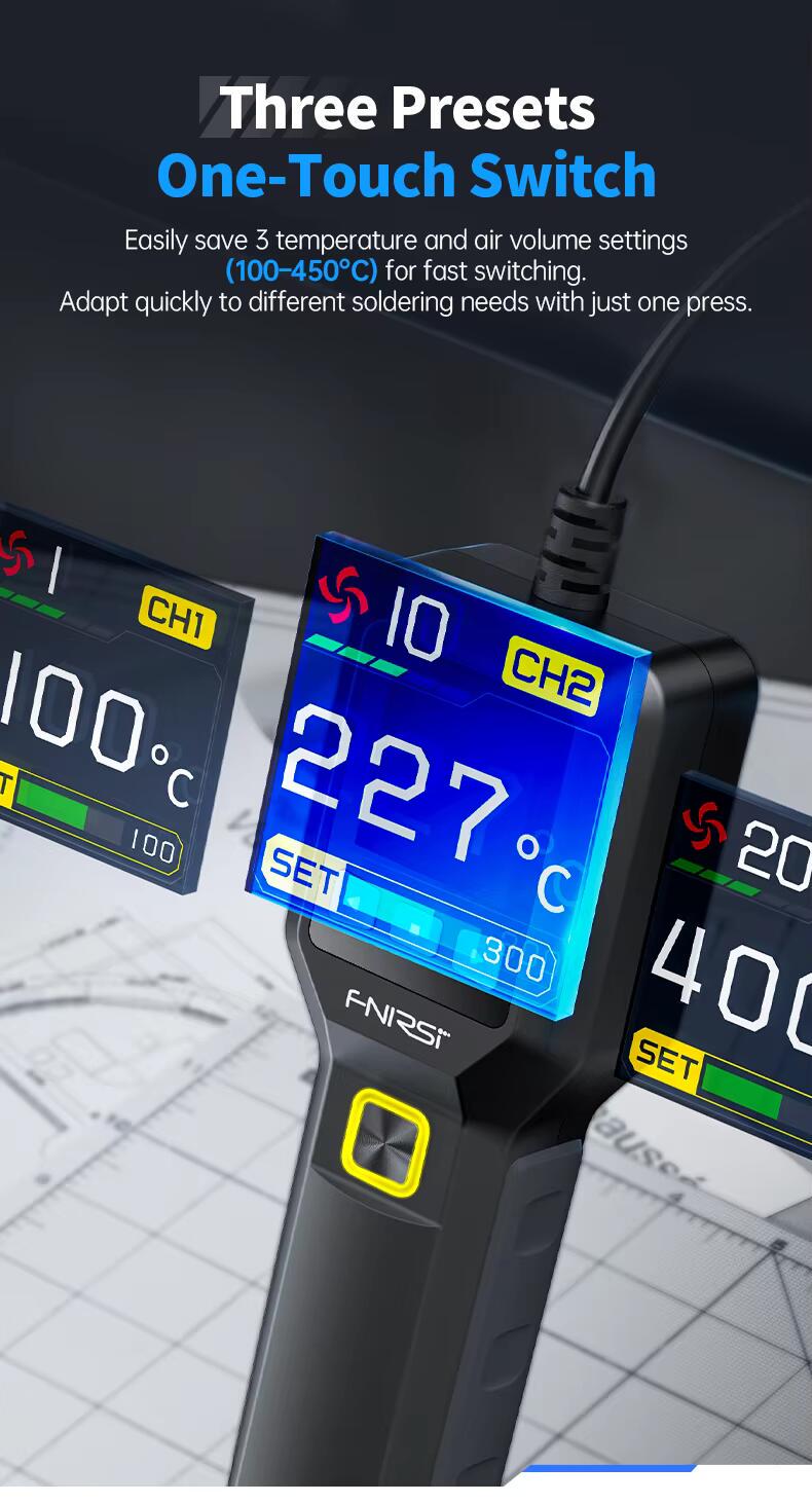 Термофен із підставкою FNIRSI SAG-55 550 Вт РК-дисплей з регульованою температурою для ремонту телефонів Black (SAG55) - фото 8