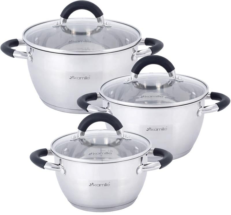 Набір каструль Kamille Marsaili 1,8/2,5/3,5 л з силіконовими ручками (KM-5754)