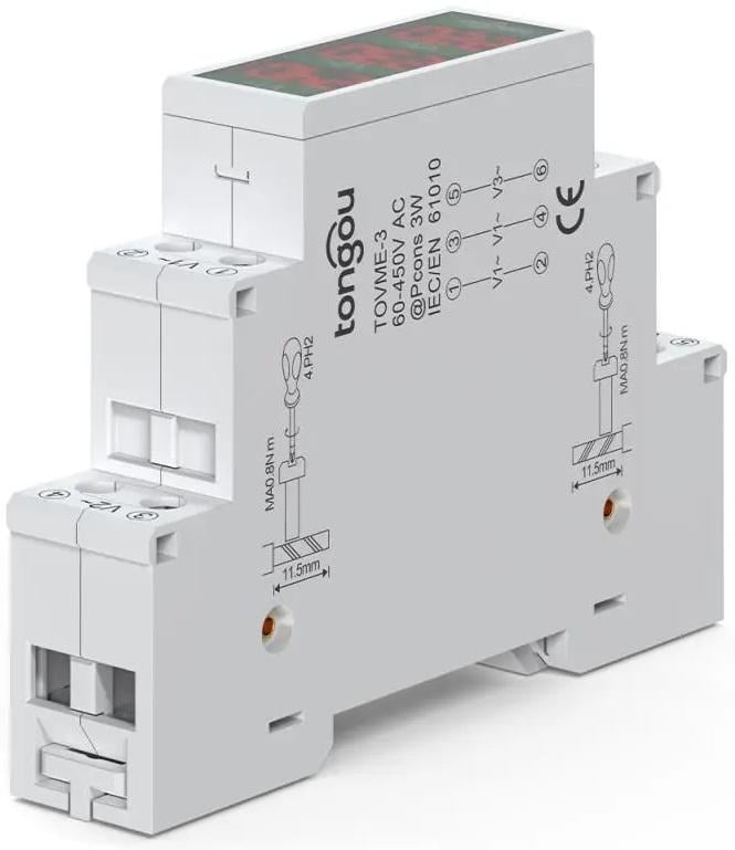 Вольтметр цифрофий Tongou TOVME-3R на DIN-рейку трифазний 60-450V AC50/60 Hz (24158649) - фото 2 Вольтметр цифрофий Tongou TOVME-3R на DIN-рейку трифазний 60-450V AC50/60 Hz (24158649) - фото 2