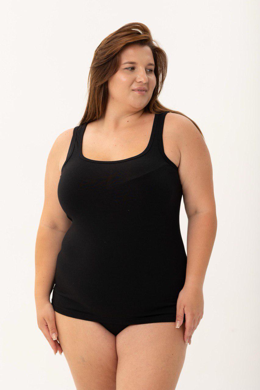 Майка жіноча однотонна/широка брителька 4XL Чорний (11-14) Майка жіноча однотонна/широка брителька 4XL Чорний (11-14)