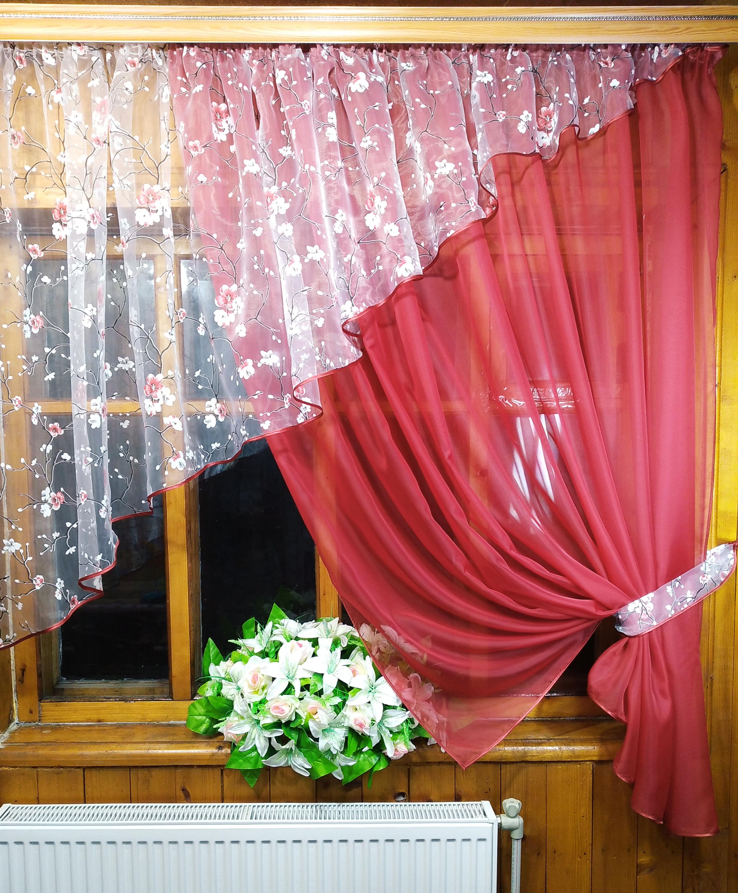 Штора коротка готова Анжеліка Бордо права Сакура (1500726193)